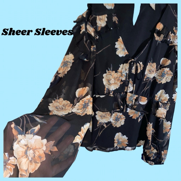 Venus Black Floral Cold Shoulder Blouse Women's Size 14 - Picture 6 of 9